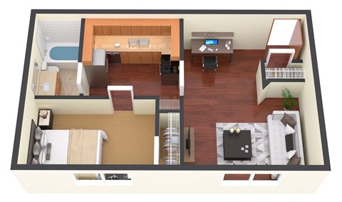 Floor plan for 1 bed, 1 bath, 489 sqft